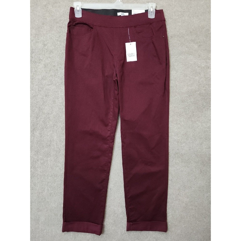 Croft & Barrow Relaxed Pull On Pants Womens 8 Burgundy Microfiber Stretch NEW